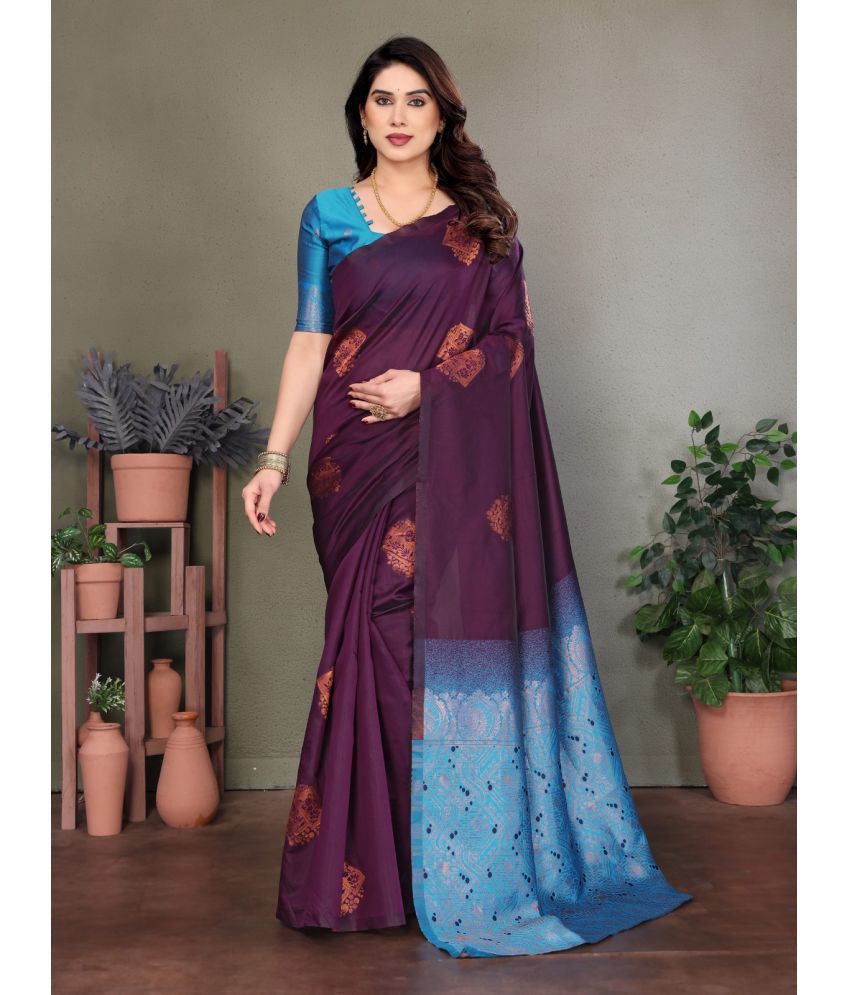     			DIKONA DESIGNER Banarasi Silk Woven Saree With Blouse Piece ( Wine , Pack of 1 )