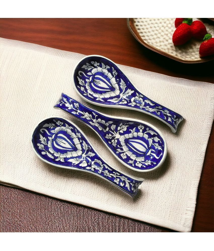     			Malaikah Blu Mughal Lng Spn Ceramic Printed Serving Spoon Navy Blue ( Pack of 3 )