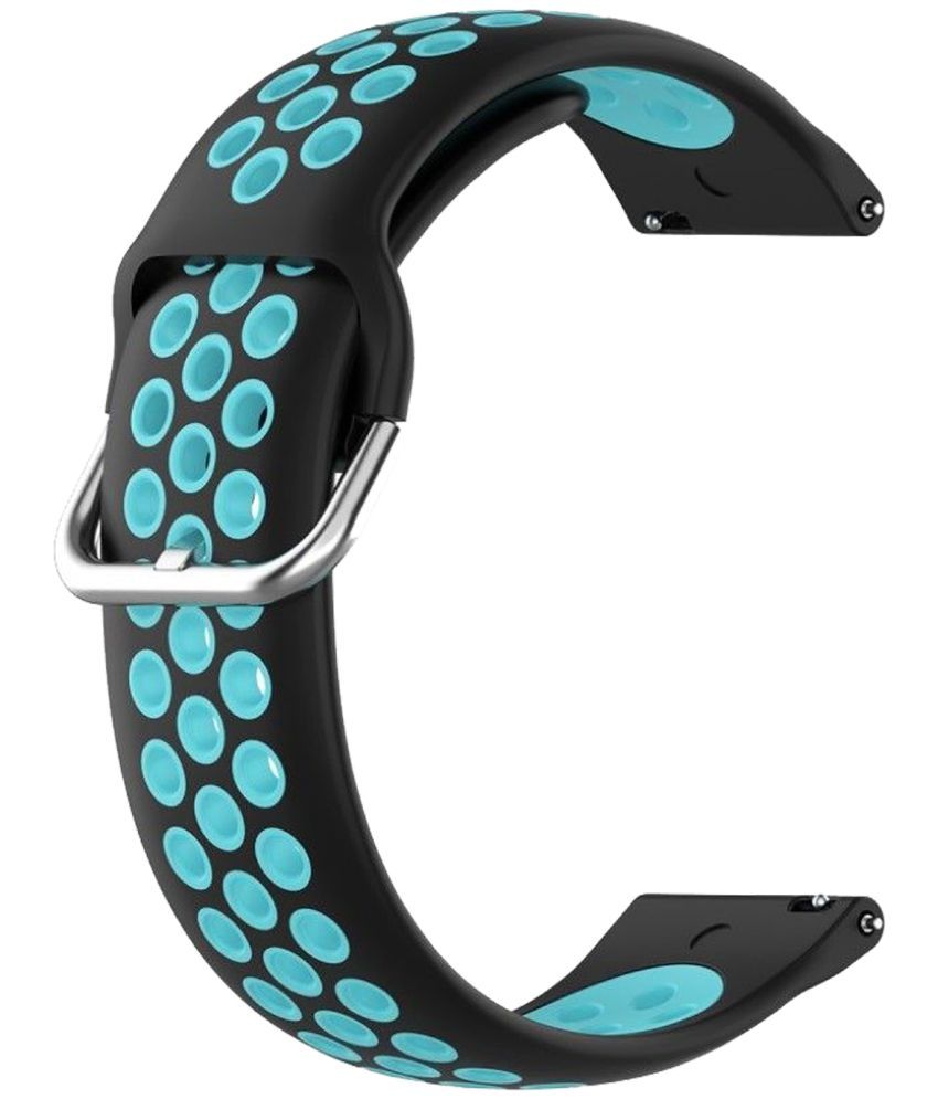     			ACM Watch Strap Silicone Belt 20mm compatible with Pebble Diva Smartwatch Breatheable Dual Color Dot Band Black with Blue