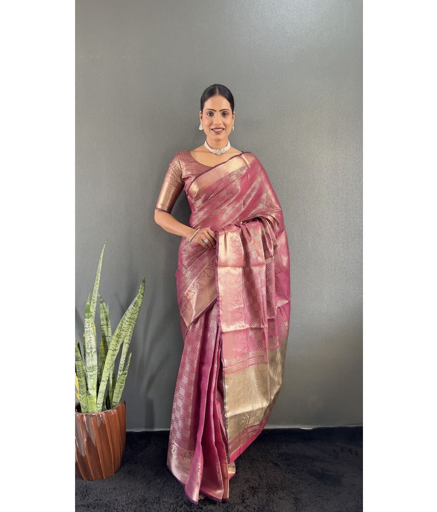     			A TO Z CART Tissue Woven Saree With Blouse Piece ( Pink , Pack of 1 )