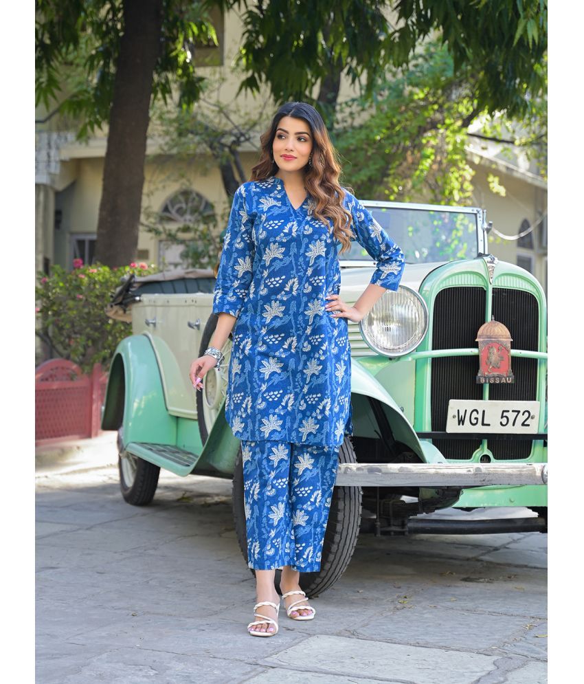     			Divena Women Kurta Palazzo Co-Ord Set ( Pack of 1 , Blue )