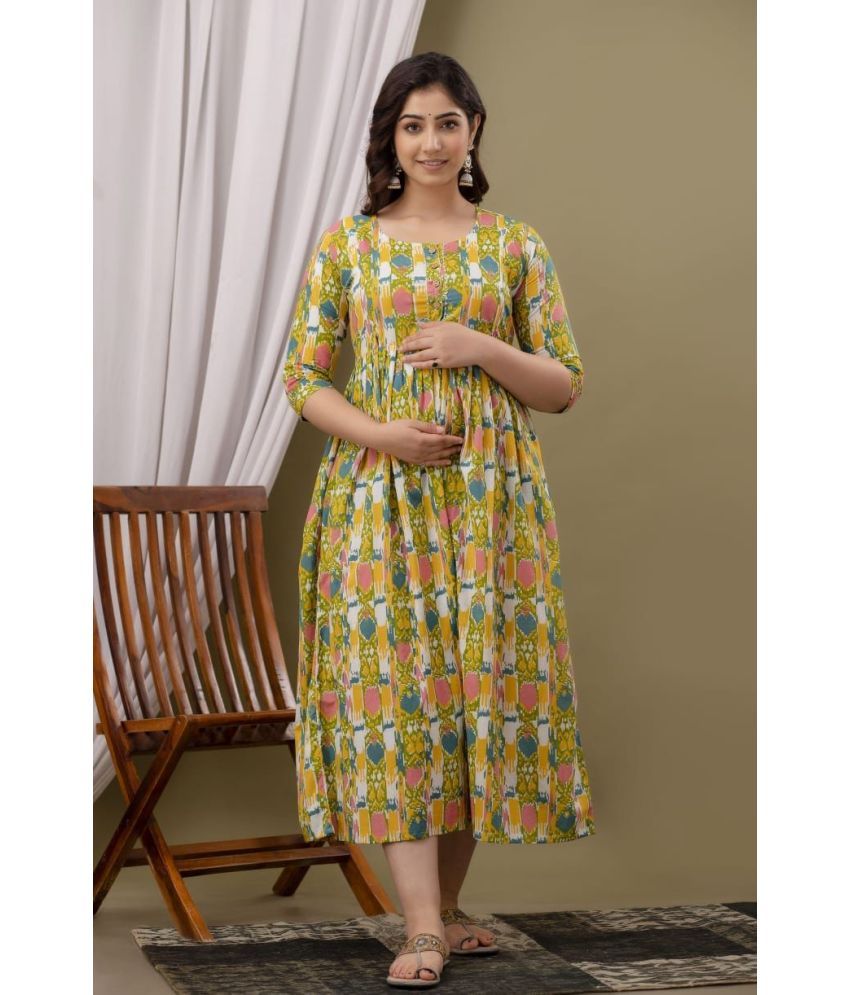     			Nitvan Yellow Cotton Maternity Kurta