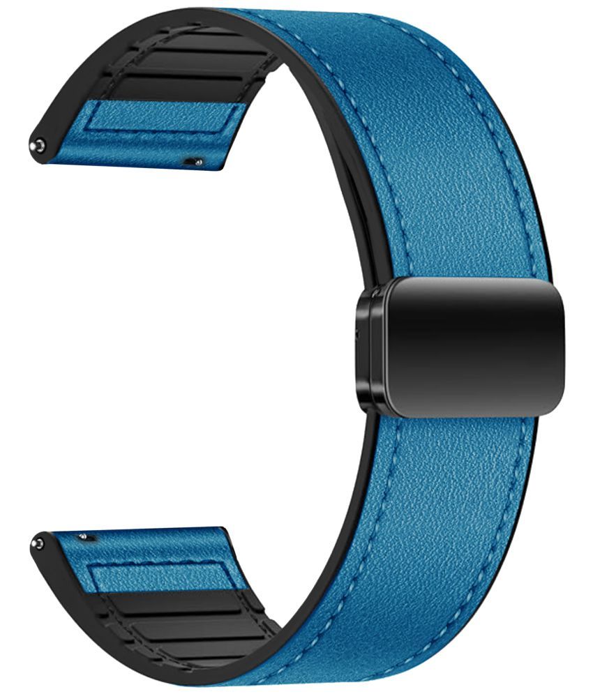     			ACM Watch Strap Leather Magnetic Silicone 22mm compatible with Pebble Chrome Smartwatch Belt Luxury Band Blue