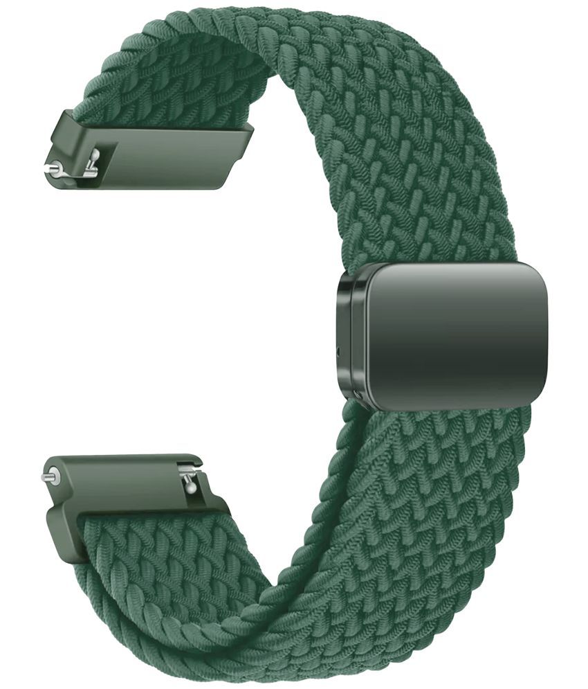     			ACM Watch Strap Woven Braided Magnetic 22mm compatible with Pebble Vast Smartwatch Adjustable Belt Band Green