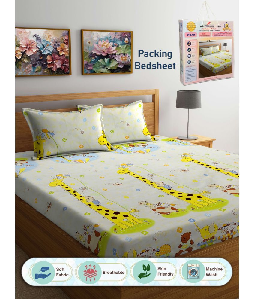     			FABINALIV Poly Cotton 1 Double Bedsheet with 2 Pillow Covers ( Multicolor )