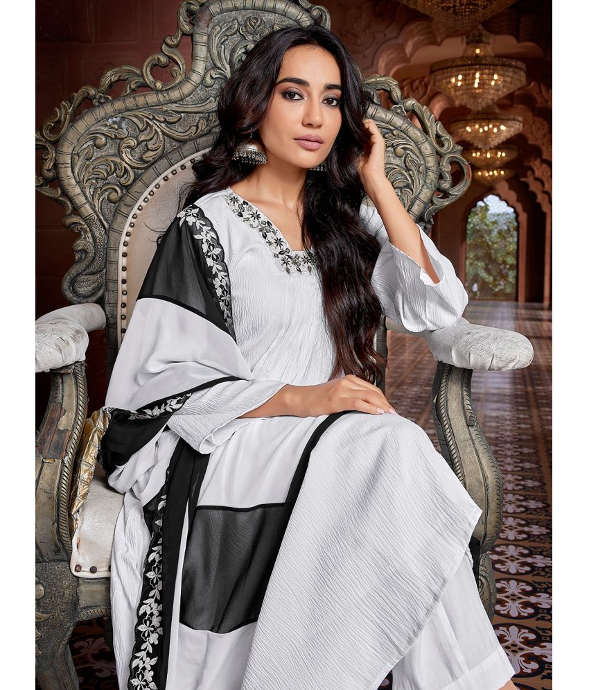     			Royal Export Pack of 1 Viscose Solid Flared Women's Kurti with Dupatta - ( White )