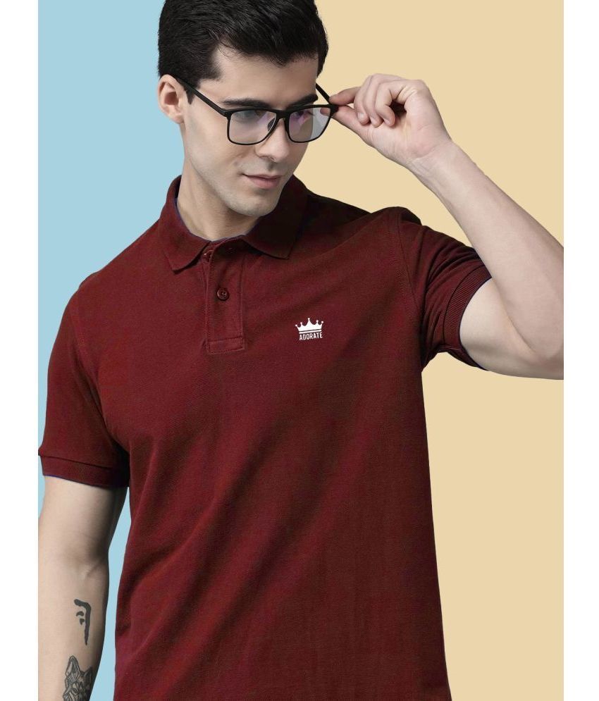     			ADORATE Pack of 1 Cotton Blend Regular Fit Solid Half Sleeves Men's Polo T Shirt ( MAROON )