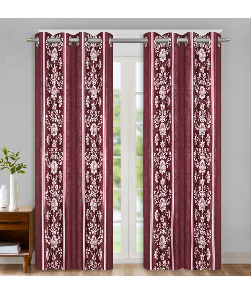     			HOMETALES Set of 2 Door Semi-Transparent Eyelet Polyester Maroon Curtains ( 213 x 120 cm )