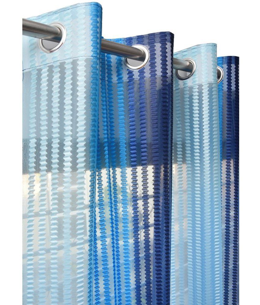     			Homefab India Stripes Transparent Eyelet Window Curtain 5ft (Pack of 2) - Blue
