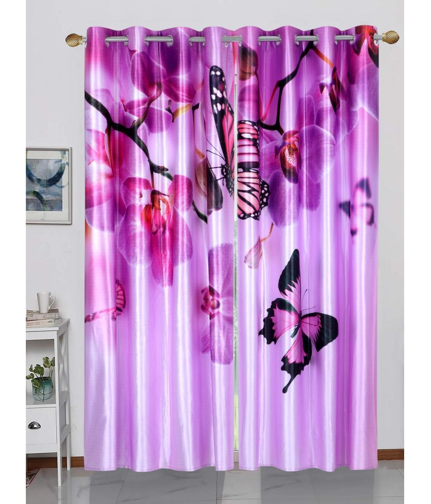     			HOMETALES - Set of 2 Door Digital Printed Semi-Transparent Eyelet Polyester Pink Curtains ( 212 x 120 cm )