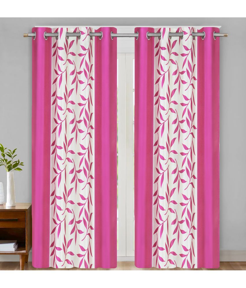     			HOMETALES Set of 2 Door Semi-Transparent Eyelet Polyester Pink Curtains ( 213 x 120 cm )