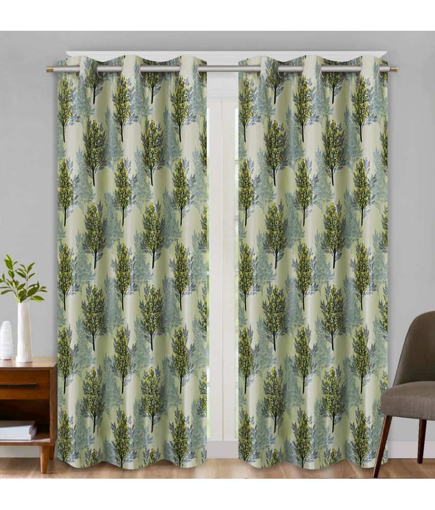     			Home Candy Set of 2 Door Blackout Room Darkening Eyelet Polyester Green Curtains ( 213 x 120 cm )