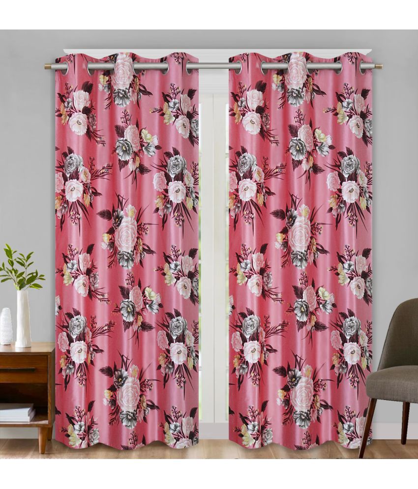    			Home Candy Set of 2 Long Door Blackout Room Darkening Eyelet Polyester Pink Curtains ( 274 x 120 cm )