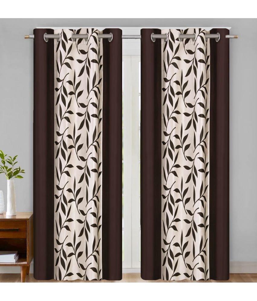     			Home Candy Set of 2 Long Door Semi-Transparent Eyelet Polyester Brown Curtains ( 274 x 120 cm )