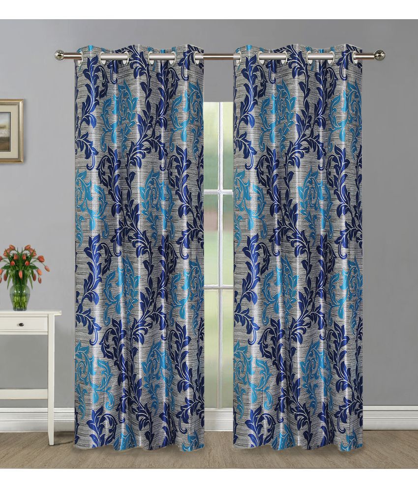     			Home Candy Set of 2 Long Door Semi-Transparent Eyelet Polyester Blue Curtains ( 274 x 120 cm )