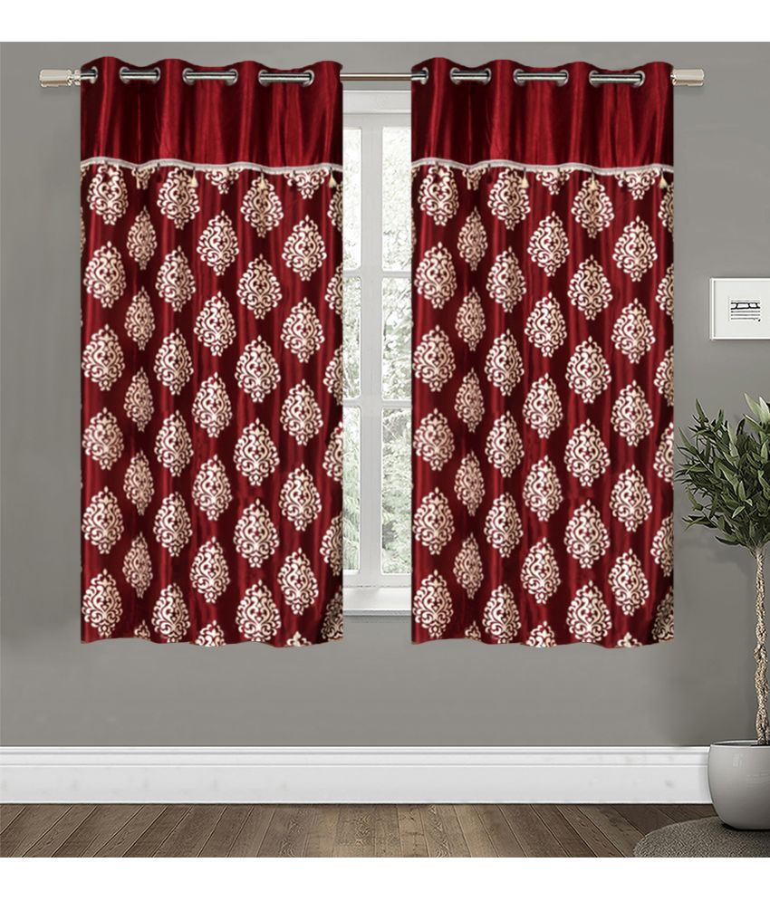     			Home Candy Set of 2 Window Semi-Transparent Eyelet Polyester Maroon Curtains ( 152 x 120 cm )