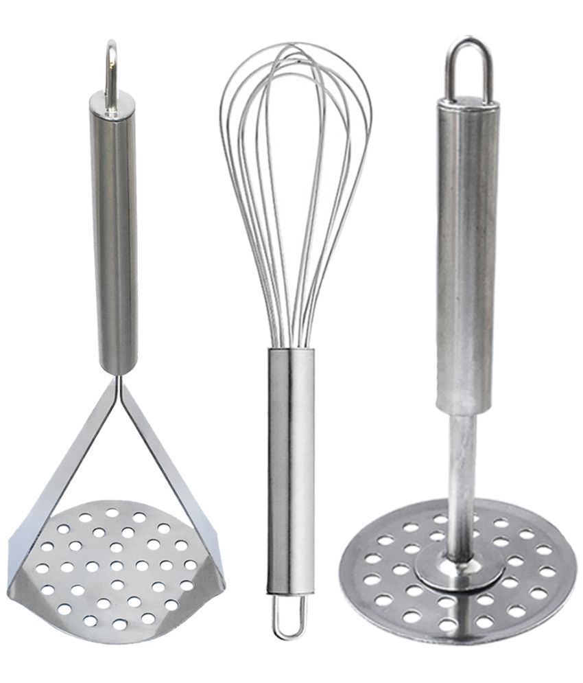     			JISUN Stainless Steel Egg Whisk, Beater, Whisker & 2 Vegetable Masher / Pav Bhaji Masher / Potato Masher Silver Kitchen Tool Set