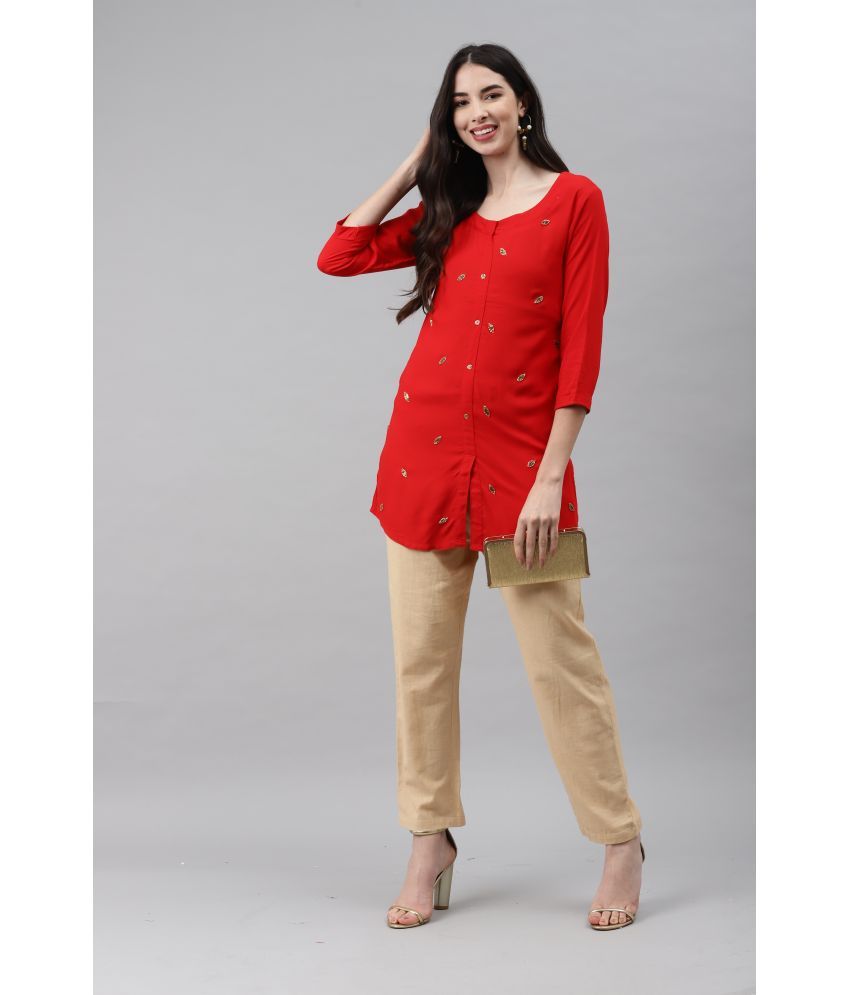     			HIGHLIGHT FASHION EXPORT - Red Rayon Women's Straight Kurti ( Pack of 1 )