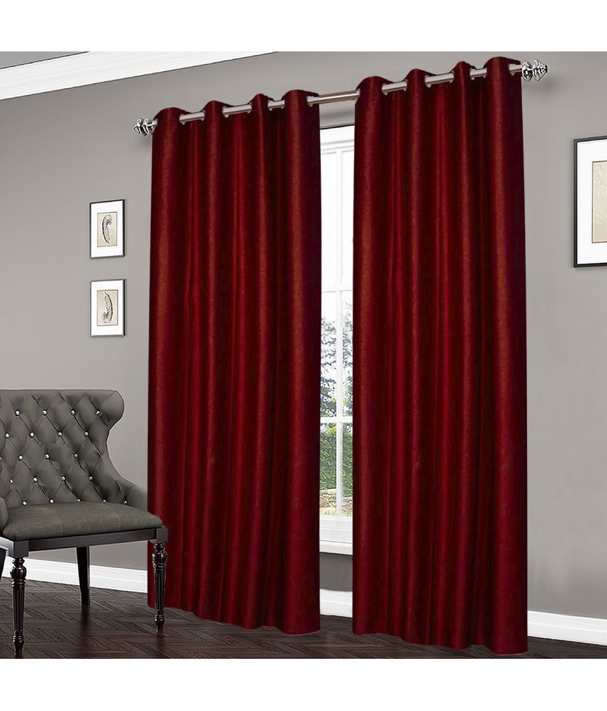     			HOMETALES Set of 2 Door Blackout Room Darkening Eyelet Polyester Red Curtains ( 213 x 120 cm )