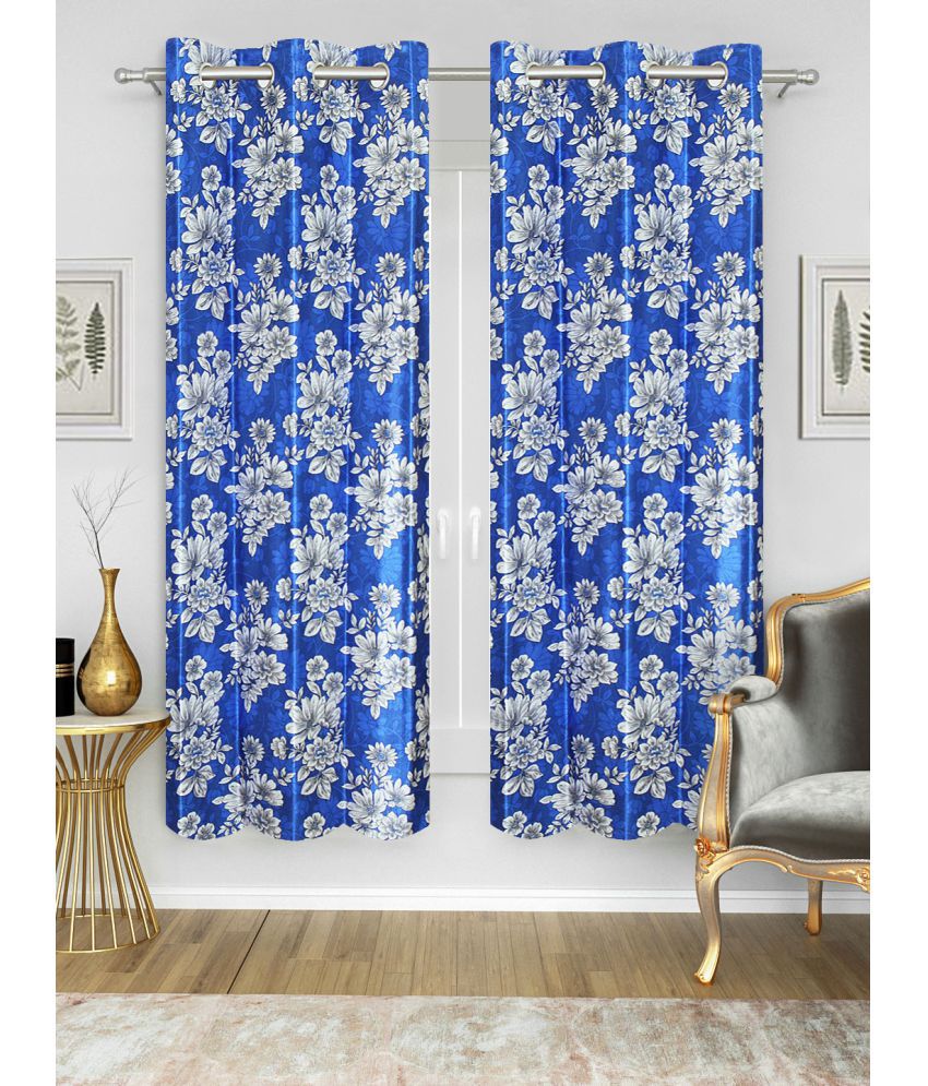     			HOMETALES Set of 2 Door Semi-Transparent Eyelet Polyester Blue Curtains ( 213 x 120 cm )
