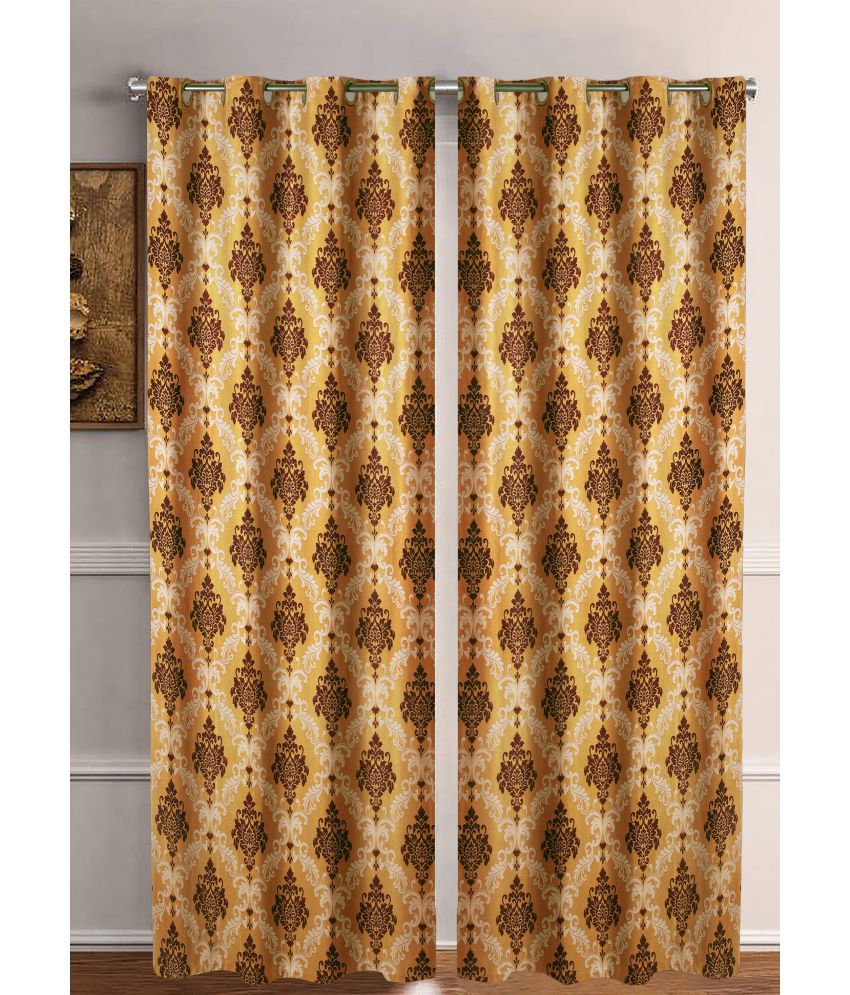     			Home Candy Set of 2 Long Door Semi-Transparent Eyelet Polyester Gold Curtains ( 274 x 120 cm )