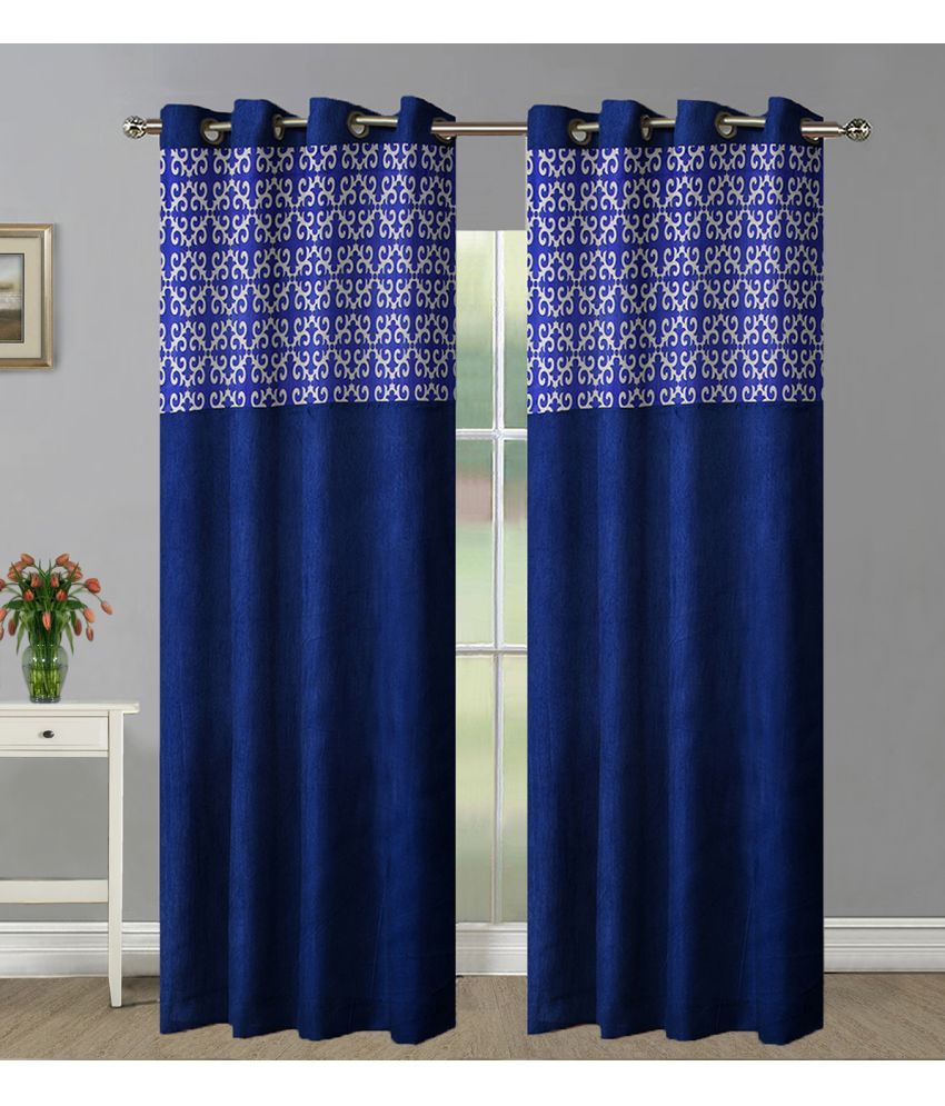     			Home Candy Set of 2 Door Semi-Transparent Eyelet Polyester Blue Curtains ( 213 x 120 cm )