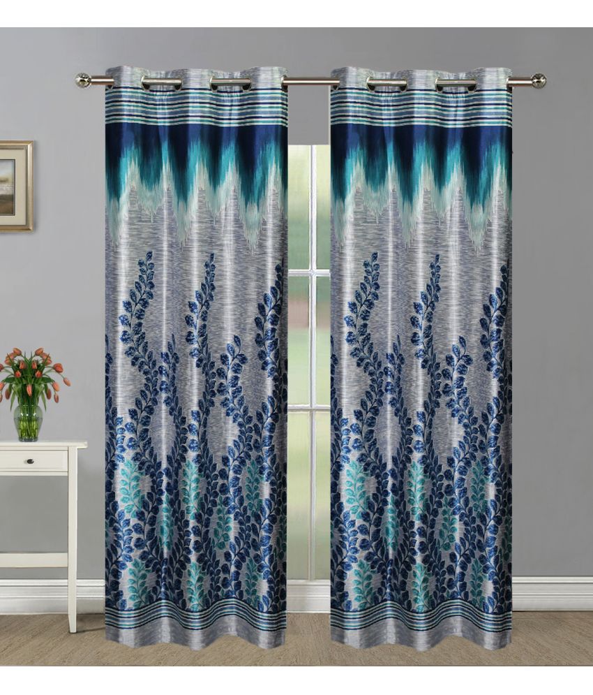     			Home Candy Set of 2 Door Semi-Transparent Eyelet Polyester Blue Curtains ( 213 x 120 cm )