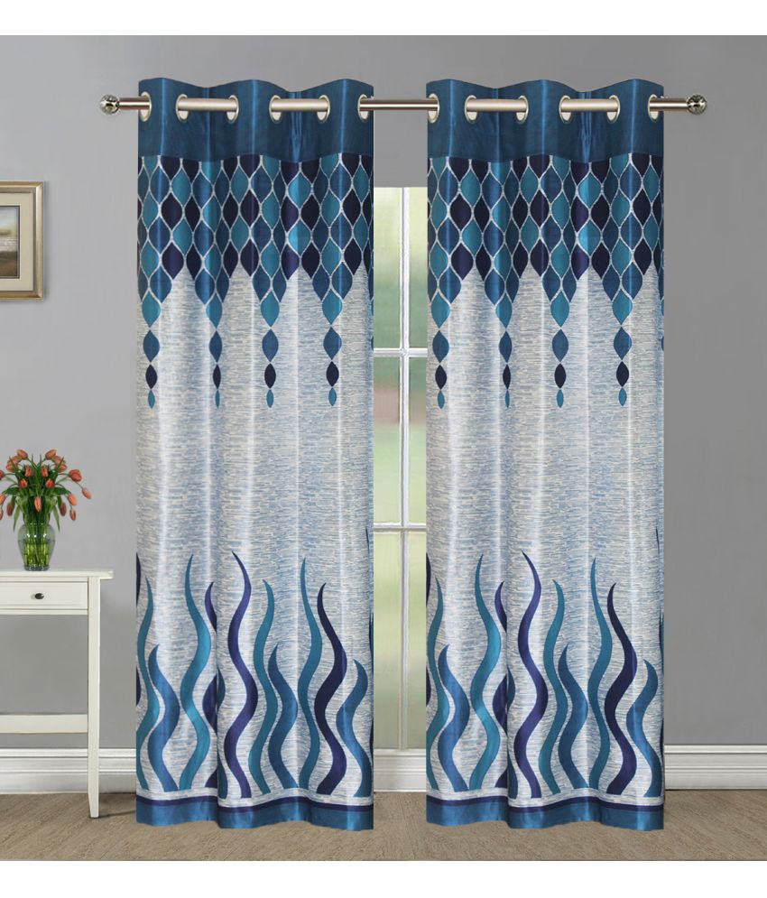     			Home Candy Set of 2 Long Door Semi-Transparent Eyelet Polyester Blue Curtains ( 274 x 120 cm )