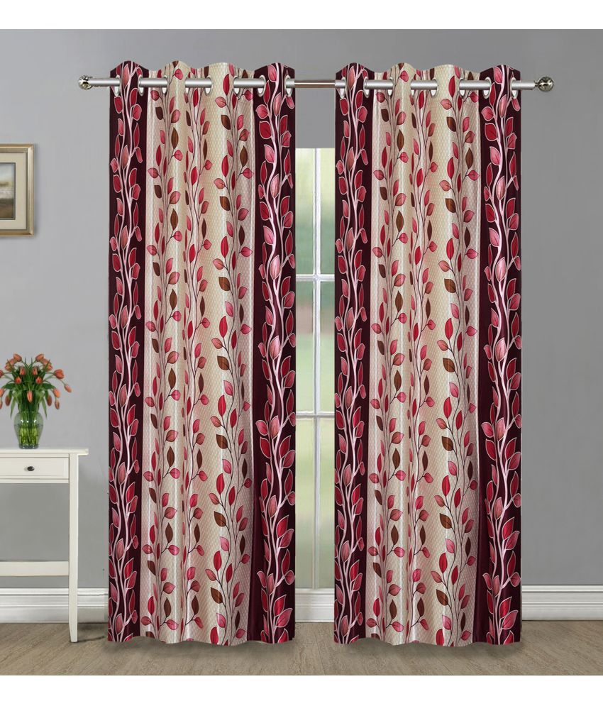     			Home Candy Set of 2 Long Door Semi-Transparent Eyelet Polyester Maroon Curtains ( 274 x 120 cm )