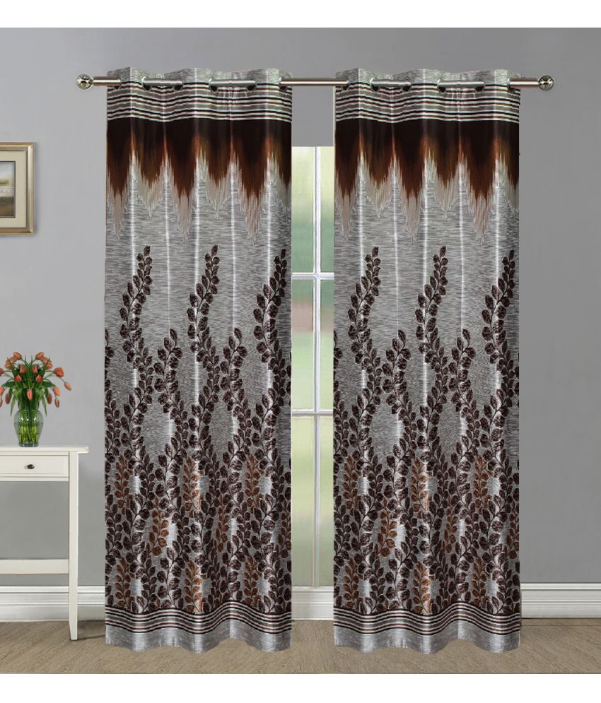     			Home Candy Set of 2 Long Door Semi-Transparent Eyelet Polyester Brown Curtains ( 274 x 120 cm )