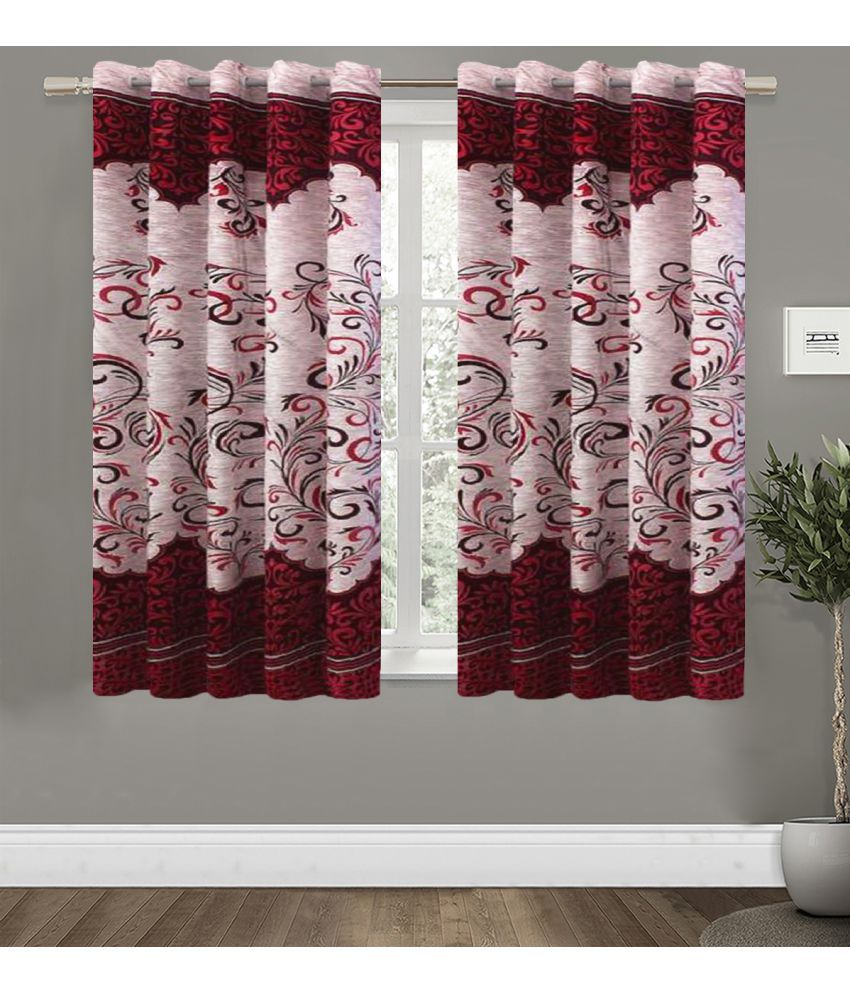     			HOMETALES Set of 2 Window Semi-Transparent Eyelet Polyester Maroon Curtains ( 152 x 120 cm )