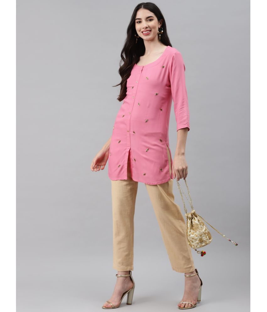     			JC4U - Pink Rayon Women's Straight Kurti