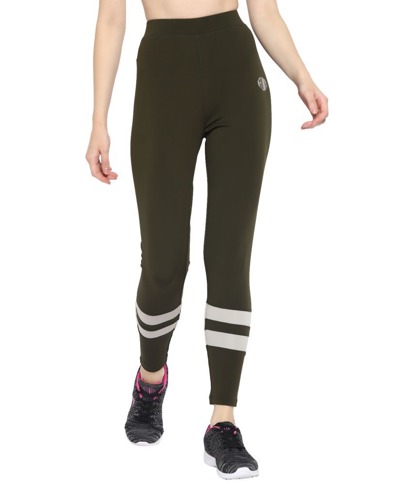     			OFF LIMITS Olive Green Poly Spandex Color Blocking Tights - Single