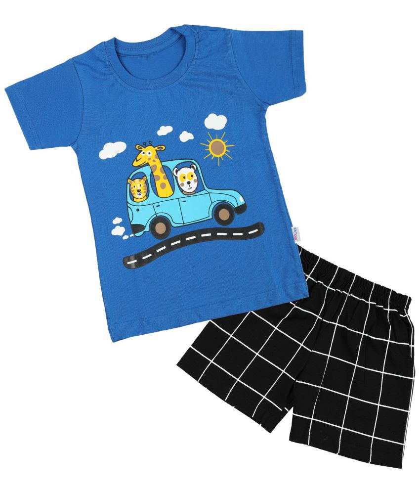     			CATCUB Boy's & Girl's Cotton  Printed Clothing Set (Blue)
