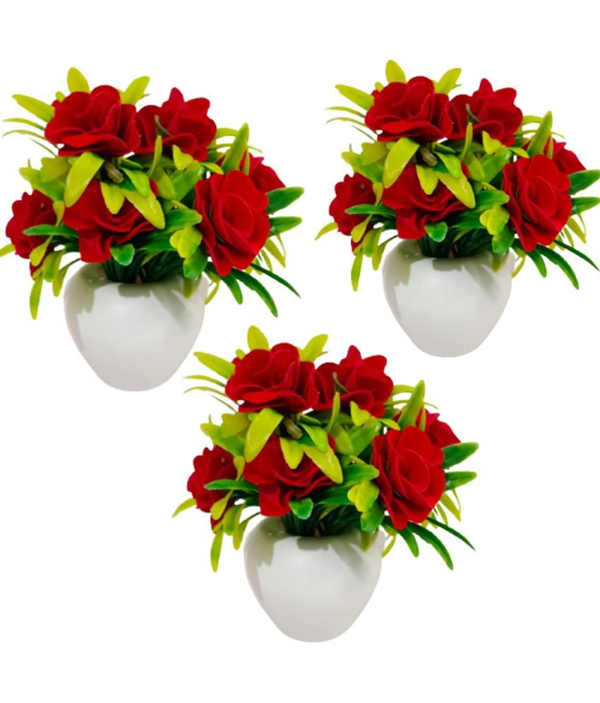     			Green plant indoor Artificial Khushi Rose Set of 3 PCS Multicolour Bonsai Plastic - Pack of 3