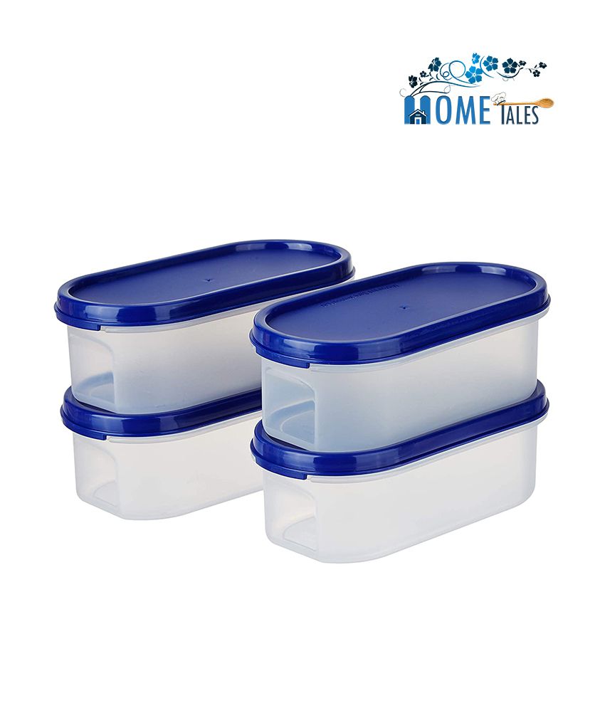     			HOMETALES Multi-Purpose Plastic Food Storage Modular Food Storage Container, 500ml each, 4U, Blue Lid