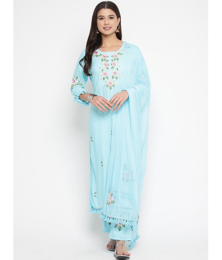     			AMIRA'S INDIAN ETHNICWEAR - Blue Rayon Women's Stitched Salwar Suit ( Pack of 1 )