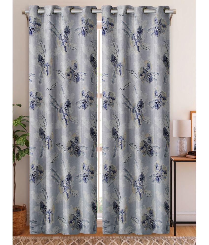     			HOMETALES Set of 2 Door Semi-Transparent Eyelet Polyester Grey Curtains ( 213 x 120 cm )