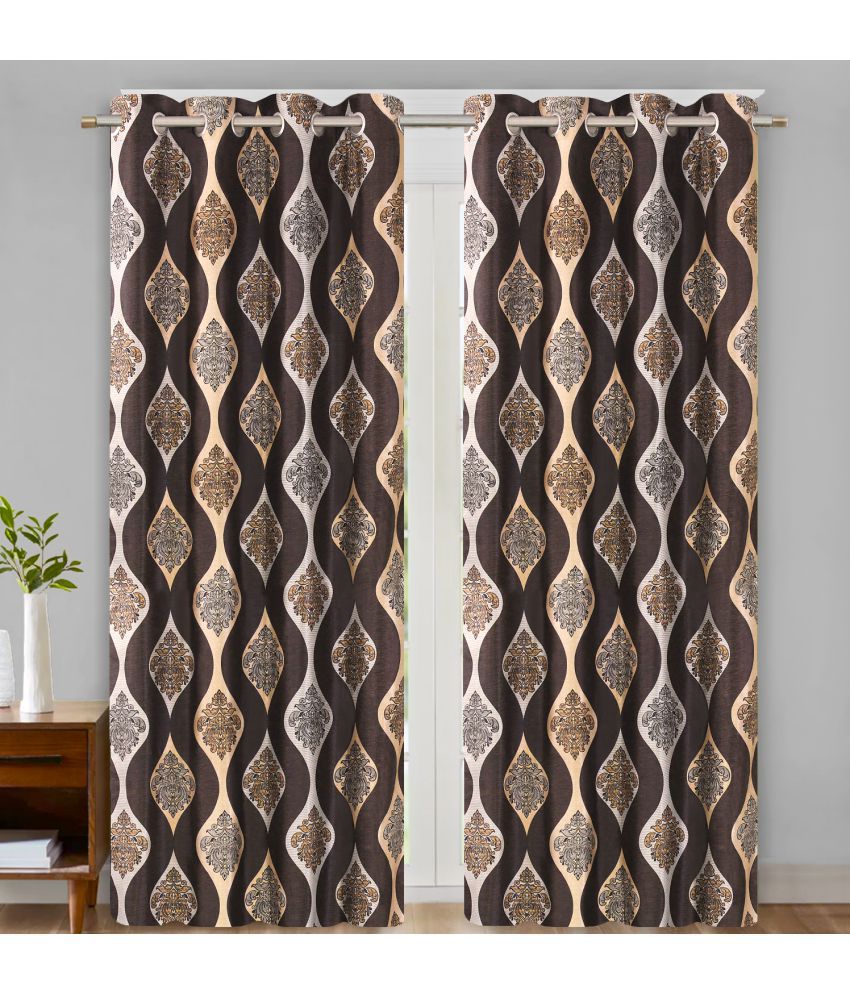     			Home Candy Set of 2 Door Semi-Transparent Eyelet Polyester Brown Curtains ( 213 x 120 cm )