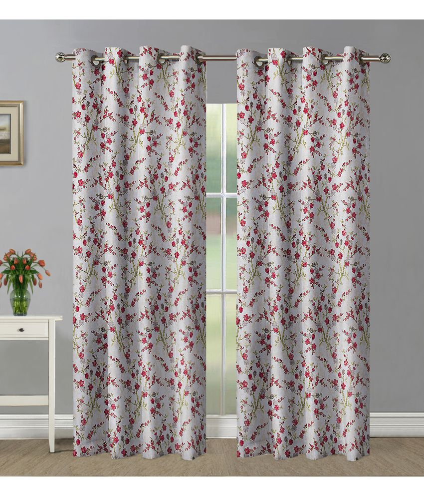     			Home Candy Set of 2 Long Door Semi-Transparent Eyelet Polyester Maroon Curtains ( 274 x 120 cm )