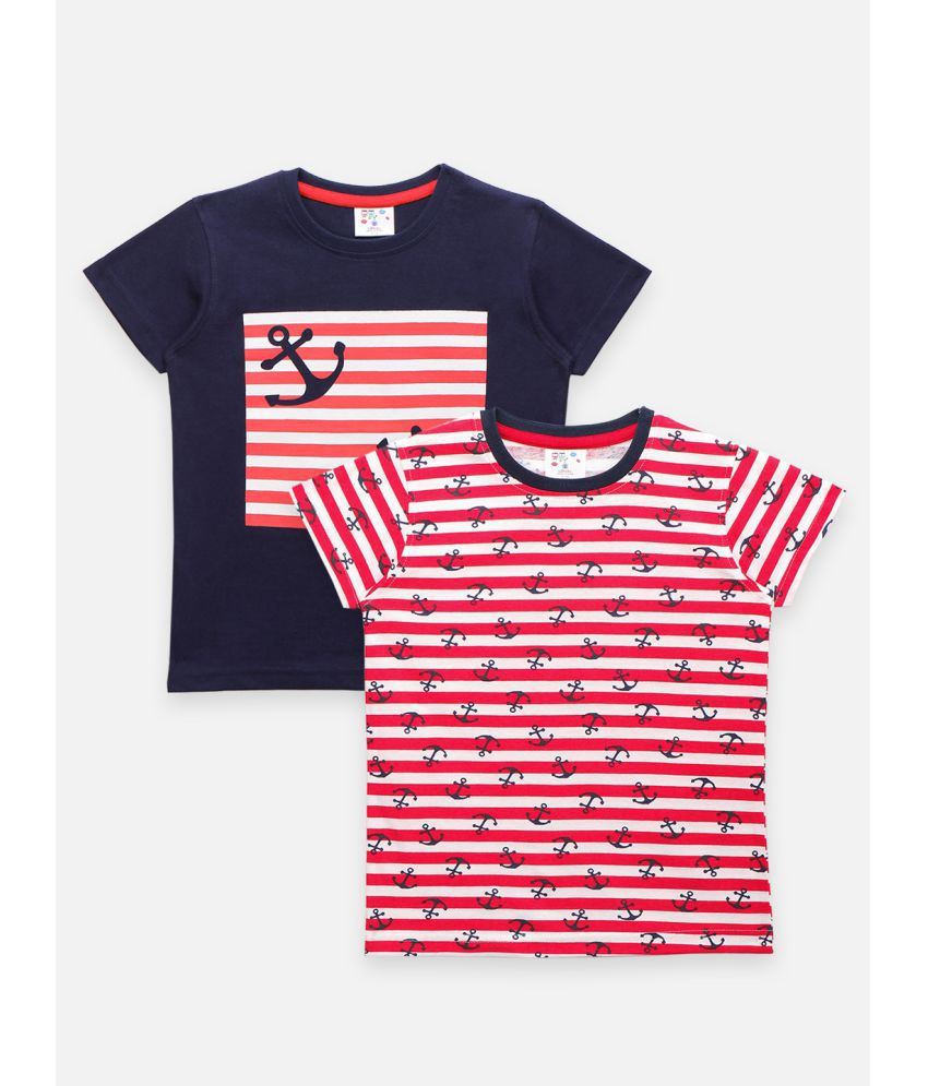 Black Red Striped Anchor Print Tshirt - Pack of 2