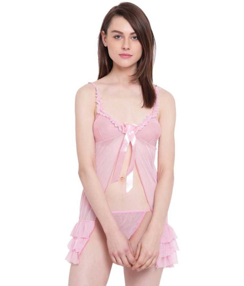     			Celosia Net Baby Doll Dresses With Panty - Pink Single