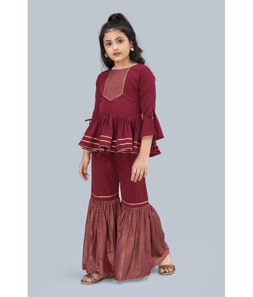     			Fashion Dream Girls Crepe Kurta and Sharara Set ( Pack of 1 , Maroon )