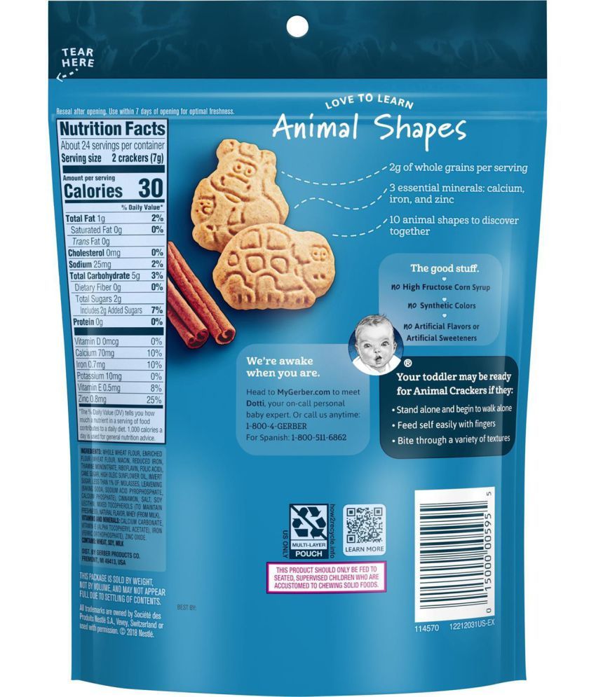 Gerber Cinnamon Graham Animal Crackers Crackers for 12 Months + ( 170