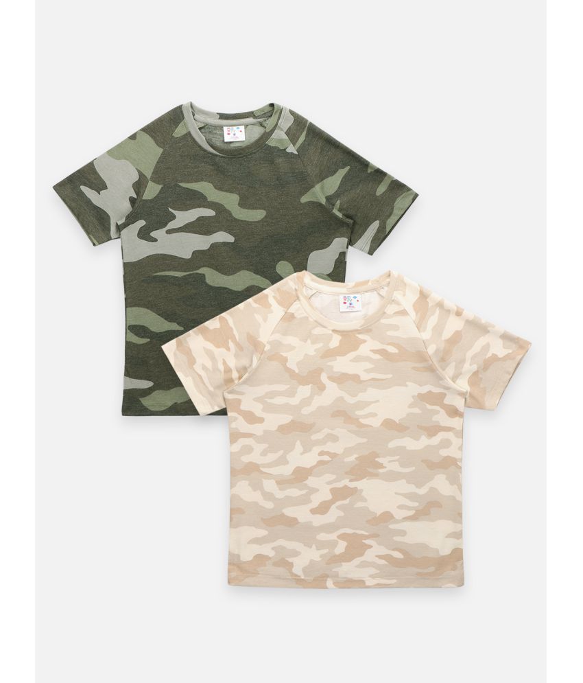 Green Beige Army Print Tshirt - Pack of 2