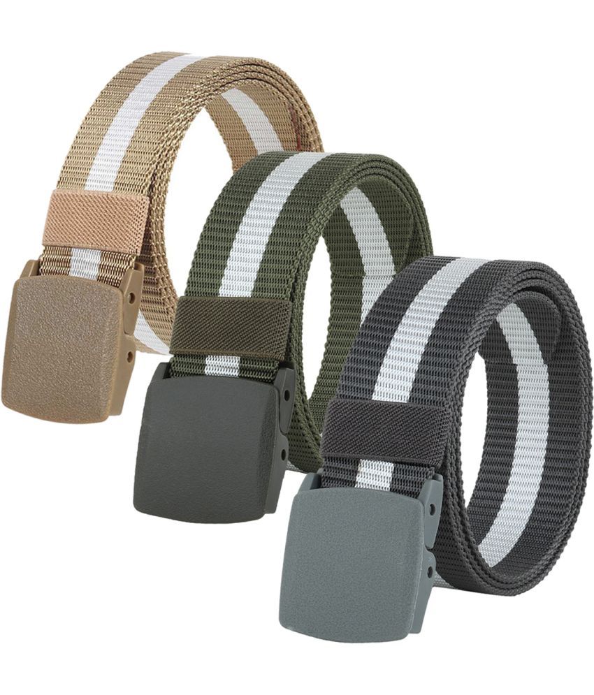     			Loopa Multi Nylon Casual Belt Pack of 3