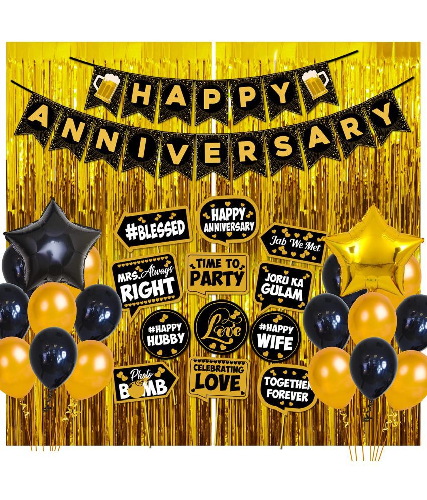     			Party Propz Happy Anniversary Decoration Items - 42Pcs Kit Combo For Home Or Bedroom - Anniversary Banner, Metallic & Foil Balloons, Golden Foil Curtains - Marriage decorations Set - Husband Or Wife