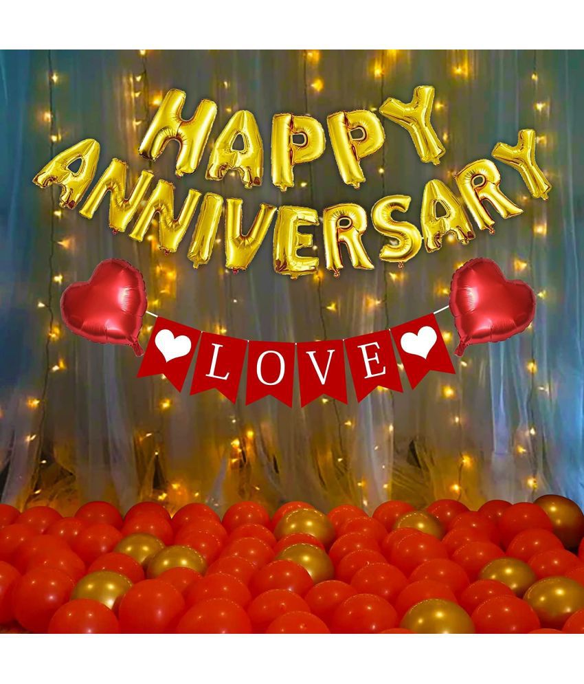     			Party Propz Red And Golden Happy Anniversary Decorations for Home Kit - 40Pcs Combo Set with Lights for Home Bedroom Decorations - Happy Anniversary Foil Balloon, Love Banner, Balloons - Husband Wife Mom Dad Parents