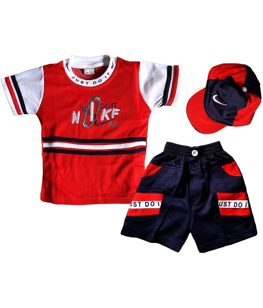     			LITTLE PANDA Baby Boys Hoisery T Shirts & Shorts ( Red )