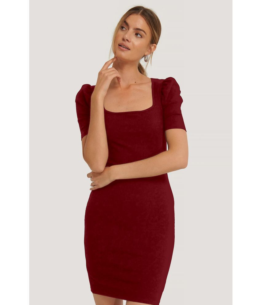     			Aahwan Polyester Maroon Bodycon Dress -